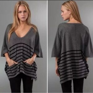 C&C California Gray Stripe Wool Cashmere blend Poncho Sweater